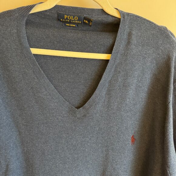 Polo Ralph Lauren Logo Cotton V-Neck Pullover Long Sleeve Sweater Size XXL EUC - Picture 2 of 4